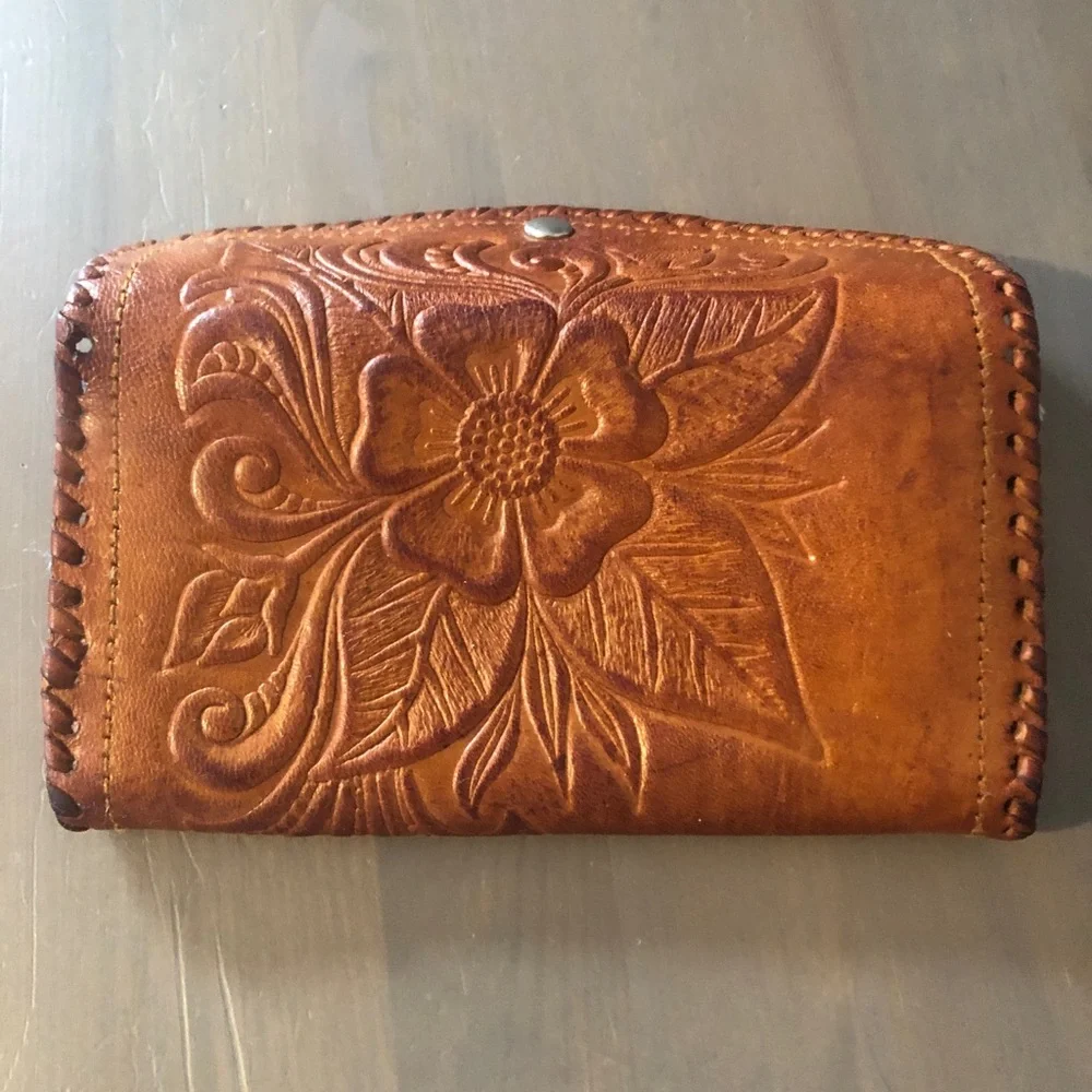 Brown Leather Floral Wallet